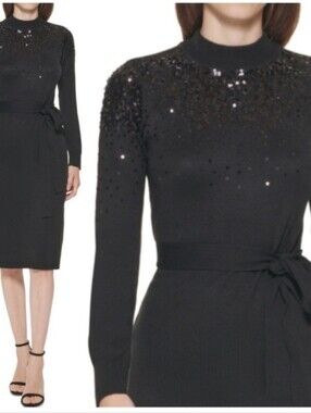 Vince Camuto Sequin embellished black sweaterdress